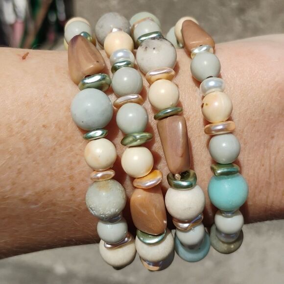 Large Wrap Bracelet Delicate Pearl Natural Stone's Handmade Original - Picture 8 of 10